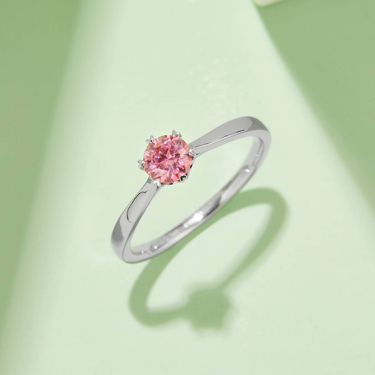 Straight arm sandwich six claw S925 silver plated platinum Moissanite women's ring 50 points D-grade